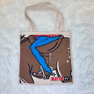 Ride‎ TV Western Cowboy Graphic Print Beige Canvas Tote Bag
